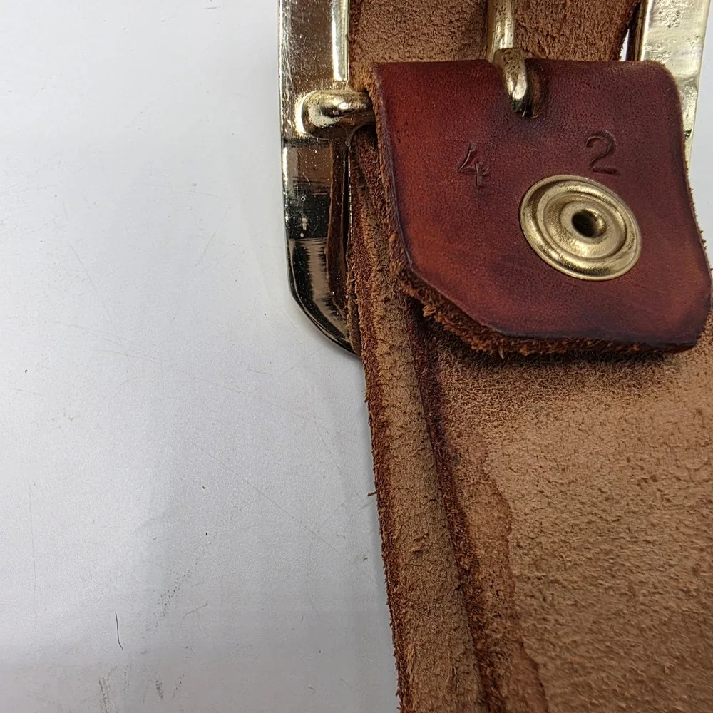 Vintage Mens Hand Tooled Leather Belt Brown Western‎ Scalloped Pattern Size 42